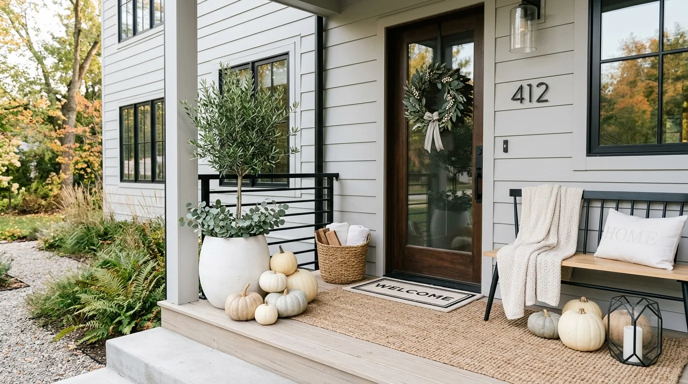 Minimal neutral fall porch decor